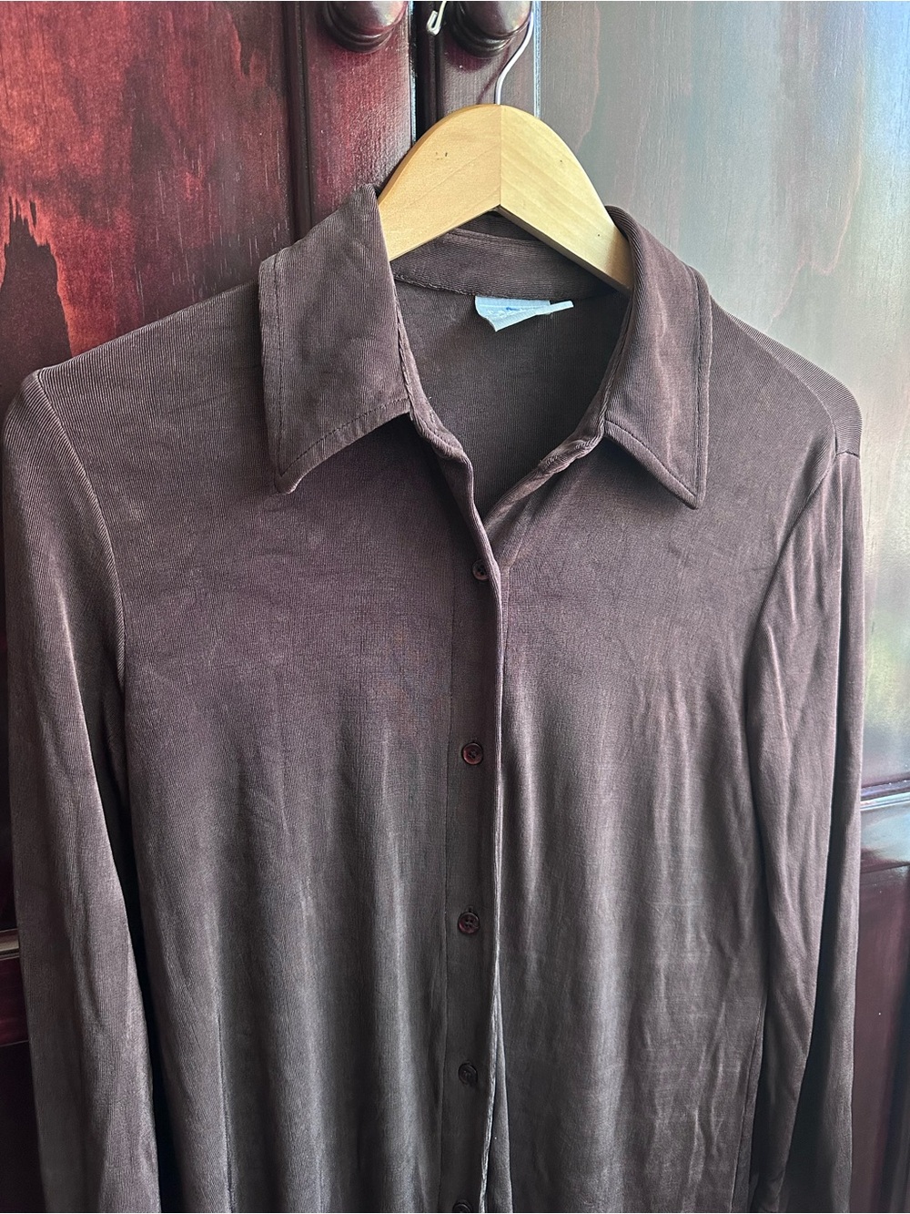 90s Rabbit Rabbit Rabbit Long-Sleeve Brown Button-Front Blouse - Picture 2 of 8